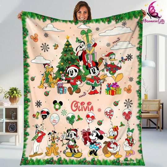Discover Custom Name Mickey and Friends Christmas Blanket, Disneyland Christmas Blanket