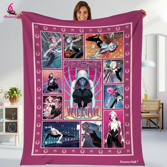 Personalized Name Spider Gwen Blanket, Spidey and His Amazing Friends Blanket