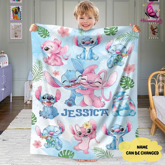 Discover Personalized Stitch and Angel Fleece Blanket, Disneyland Blanket