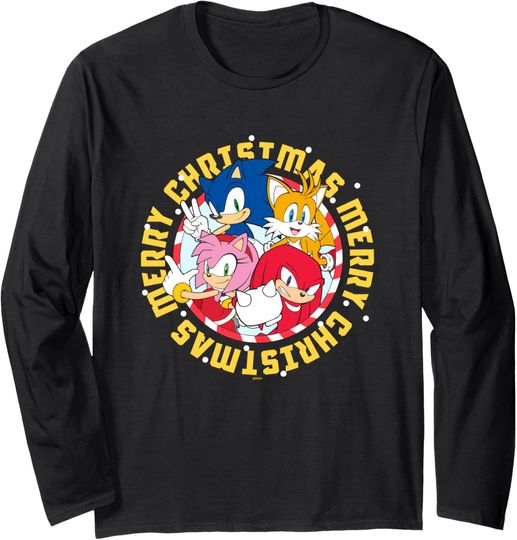 Discover Sonic The Hedgehog Christmas Crew Circle Portrait Long Sleeve T-Shirt