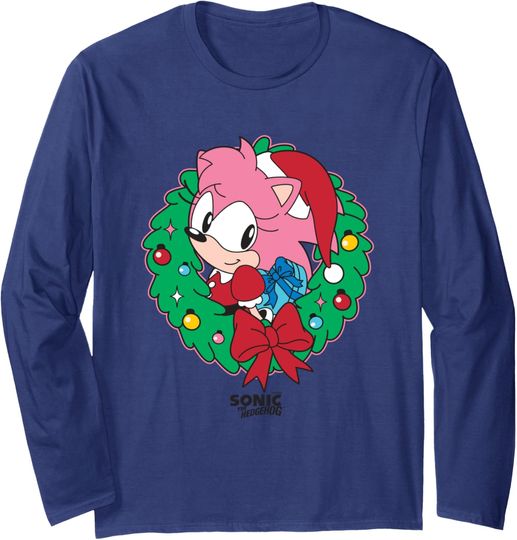 Discover Sonic The Hedgehog Christmas Amy Rose Wreath Long Sleeve T-Shirt
