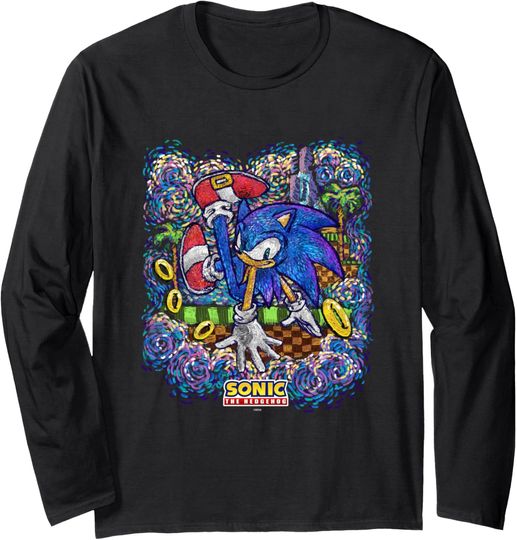 Discover Sonic The Hedgehog Starry Night Rings Poster Long Sleeve T-Shirt