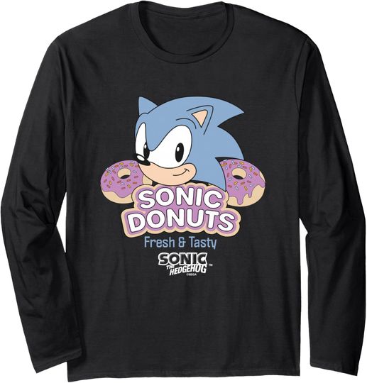 Discover Sonic The Hedgehog Sonic Donuts Fresh & Tasty Vintage Ad Long Sleeve T-Shirt