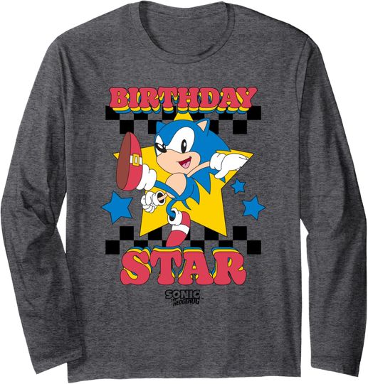 Discover Sonic The Hedgehog Birthday Star Retro Sonic Big Chest Logo Long Sleeve T-Shirt