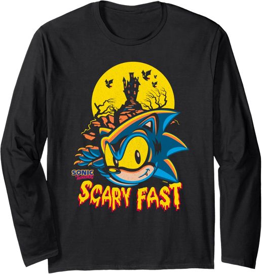 Discover Sonic The Hedgehog Halloween Scary Fast Creepy Chest Logo Long Sleeve T-Shirt