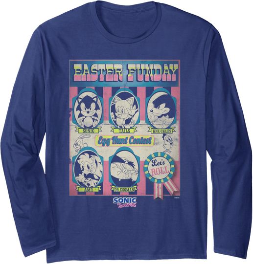 Discover Sonic The Hedgehog Easter Funday Let's Roll Group Shot Retro Long Sleeve T-Shirt