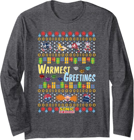 Discover Sonic The Hedgehog Christmas Warmest Greetings Chest Logo Long Sleeve T-Shirt