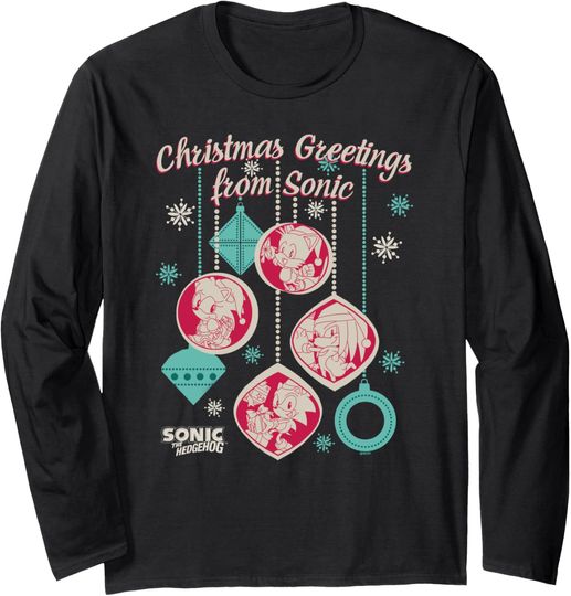 Discover Sonic The Hedgehog Christmas Greetings From Sonic Chest Logo Long Sleeve T-Shirt