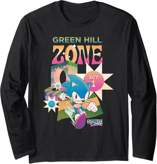 Discover Sonic The Hedgehog Green Hill Zone Act 1 Chest Retro Logo Long Sleeve T-Shirt