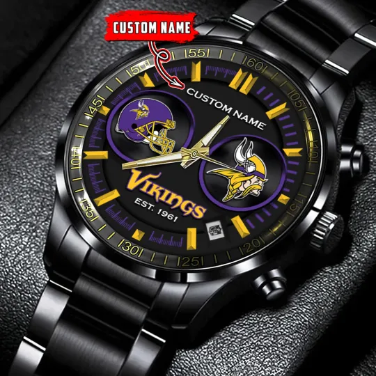 Discover Minnesotas Team Vikings Football Black Stainless Steel Watch