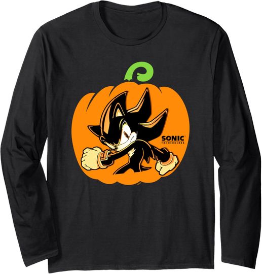 Discover Sonic The Hedgehog Halloween Shadow In Pumpkin Chest Logo Long Sleeve T-Shirt