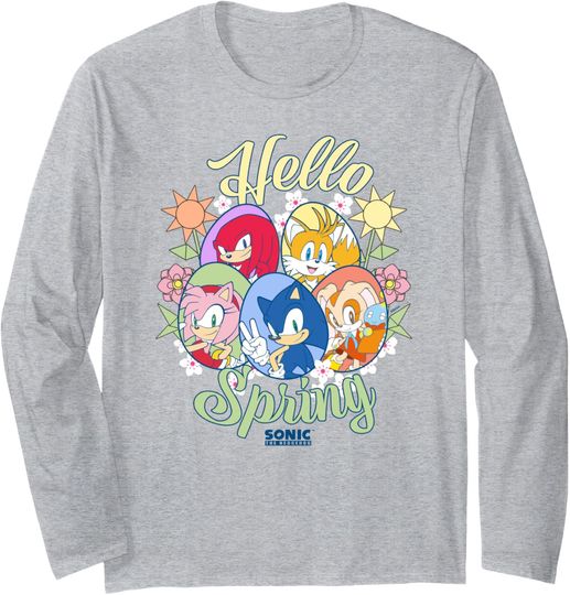 Discover Sonic The Hedgehog Hello Spring Group Shot Egg Portraits Long Sleeve T-Shirt