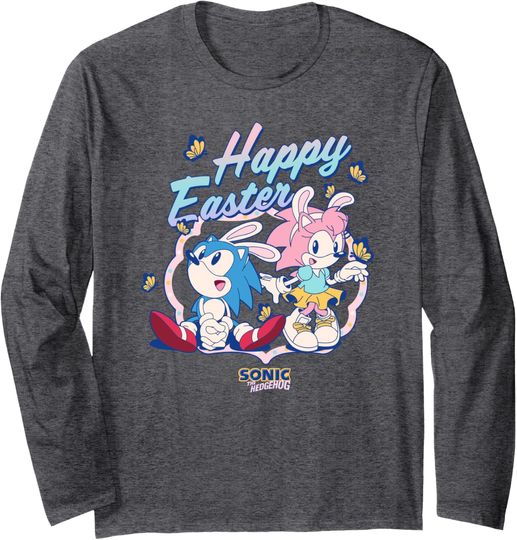 Discover Sonic The Hedgehog Happy Easter Cute Sonic Amy Chest Logo Long Sleeve T-Shirt