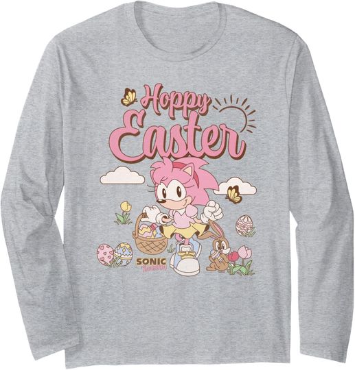 Discover Sonic The Hedgehog Cute Amy Hoppy Easter Retro Chest Logo Long Sleeve T-Shirt