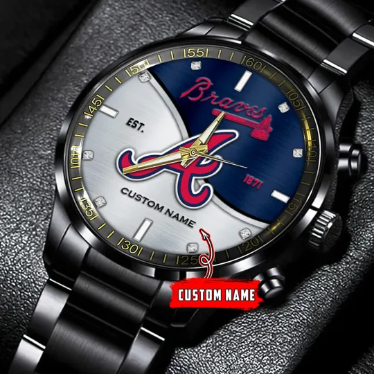 Discover Atlantas Team Braves Double Baseball  Black Stainless Steel Watch