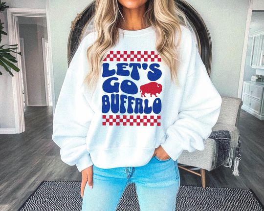 Discover Let's Go Buffalo Checker Sweatshirt - Buffalo Football Fan Sweater - Buffalo Mafia Gift