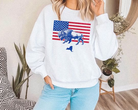 Discover Buffalo Flag Sweatshirt || Buffalo Football Vintage Sweatshirt Football Fan Sweater Lets Go Buffalo Mafia 716 Buffalo Gift WNY New York