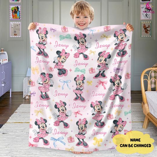 Discover Personalized Watercolor Minnie Mouse Fleece Blanket, Minnie Mouse Coquette Blanket, Disneyland Coquette Blanket, Minnie Mouse Quilt Blanket
