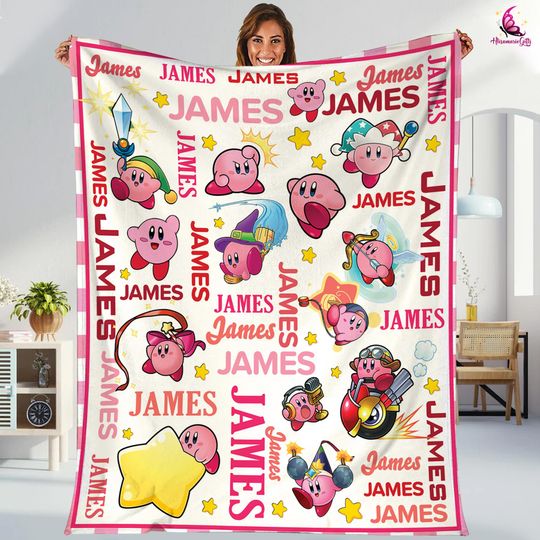 Personalized Kirby Blanket, Kirby Fleece Blanket, Kirby Sofa Blanket, Kirby Birthday Gift