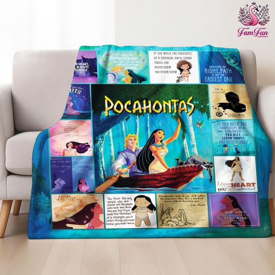 Disneyland Pocahontas Blanket, Pocahontas Princess Blanket, Vintage Disneyland Movie Blanket