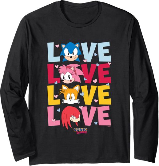 Sonic The Hedgehog Love Cute Characters Stack Chest Logo Long Sleeve T-Shirt