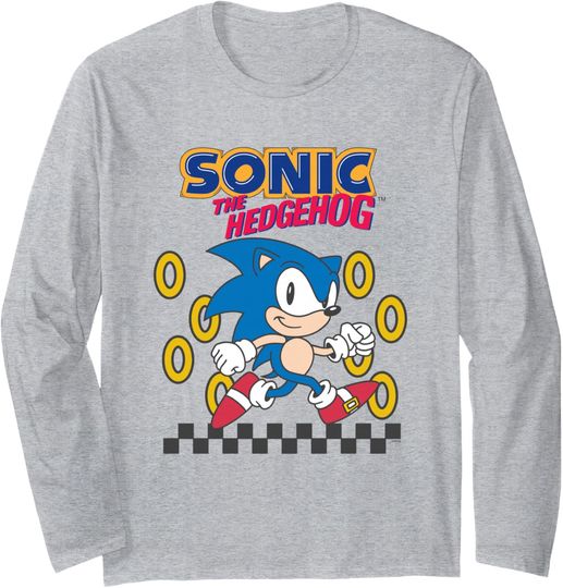 Discover Sonic The Hedgehog Cute Run Through Golden Rings Retro Long Sleeve T-Shirt