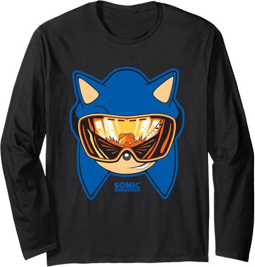 Sonic The Hedgehog Snowboarding Visor Cool Face Shot Long Sleeve T-Shirt