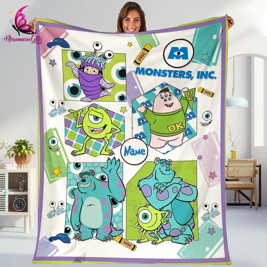 Personalized Monsters Inc Fleece Blanket, Sully and Mike Blanket