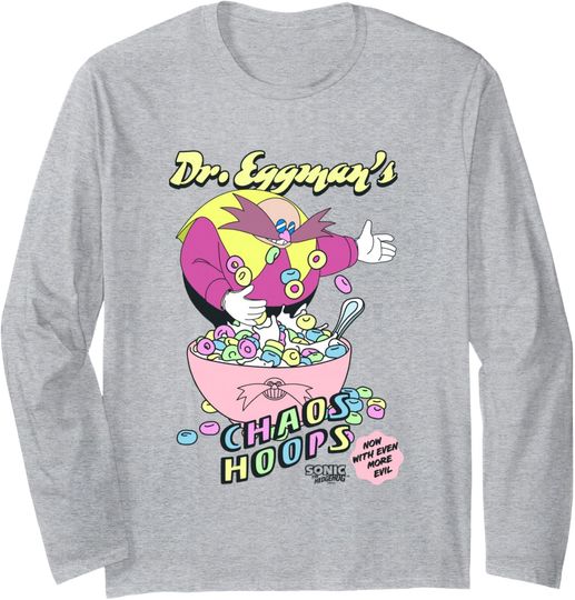 Sonic The Hedgehog Dr. Eggman's Chaos Hoops Cereal Retro Long Sleeve T-Shirt