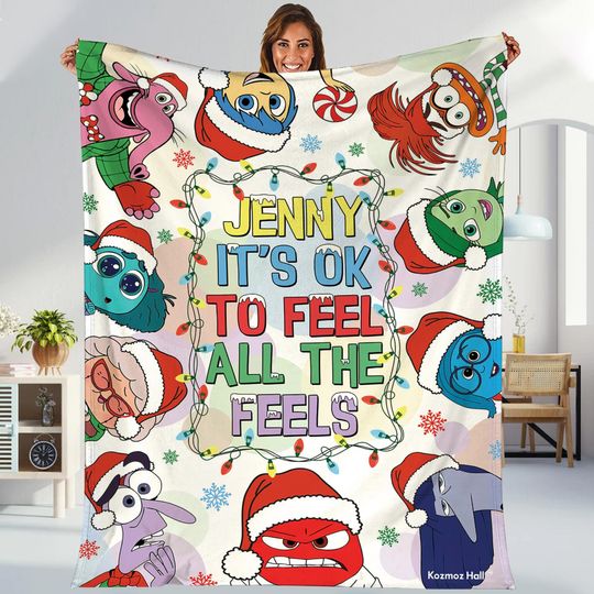 Discover Custom Name Inside Out Christmas Blanket, Inside Out 2 Emotions Blanket, Inside Out Christmas, Pixar Inside Out Blanket, Custom Name Blanket