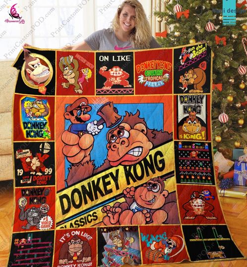 Donkey Kong Fleece Blanket Quilt, Donkey Kong Blanket, Christmas Blanket