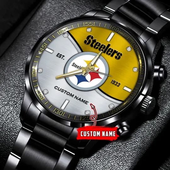 Pittsburgh Team Steelerss Football Black Stainless Steel Watch