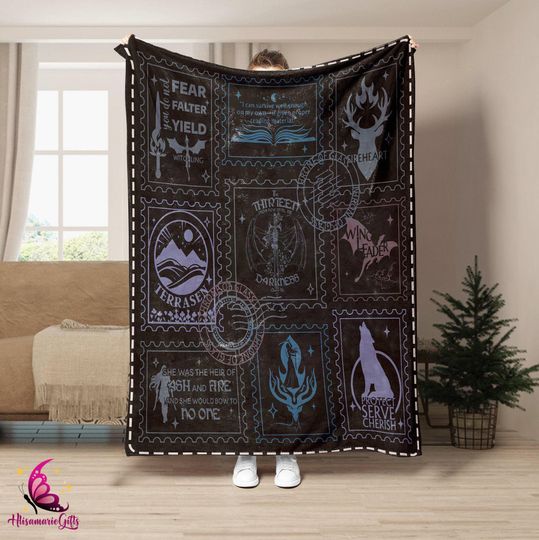 Discover Throne of Glass Stamps Art Blanket | SJM | Bookish Merch | Throne Of Glass Merch | Sjm Shirt | Acotar Merch | Bookish Gift | Manon Blackbeak