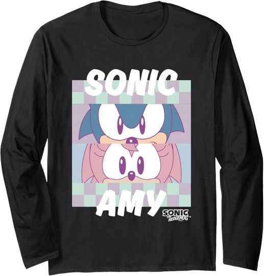 Discover Sonic The Hedgehog Sonic & Amy Eyes Closeup Panels Retro Long Sleeve T-Shirt