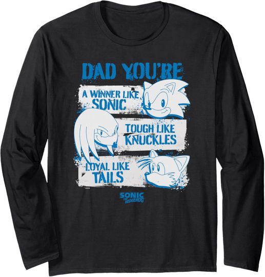 Discover Sonic The Hedgehog Father's Day Dad Qualities Distressed Long Sleeve T-Shirt