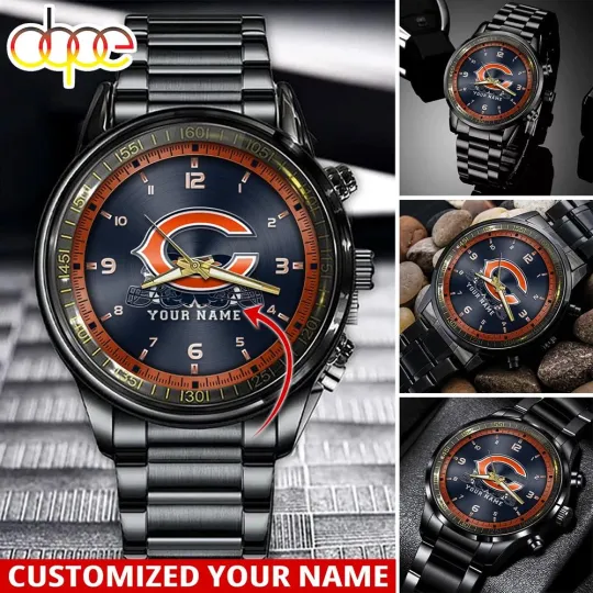 Chicagos Team Bears Football Black Stainless Steel Watch