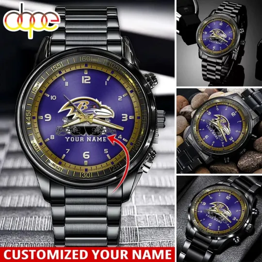 Discover Baltimores Team Ravens Football Black Stainless Steel Watch