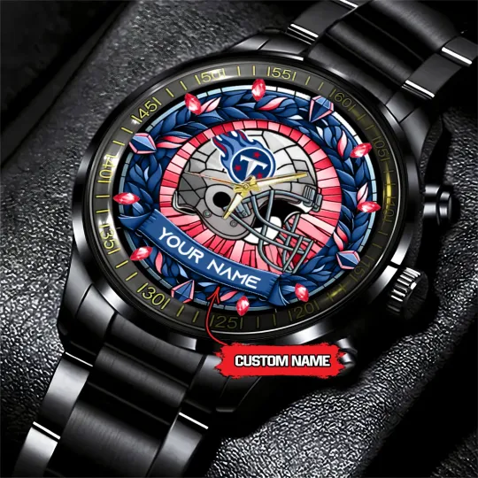 Tennessee Team Titan Stained Glass Art Black Stainless Steel Watch
