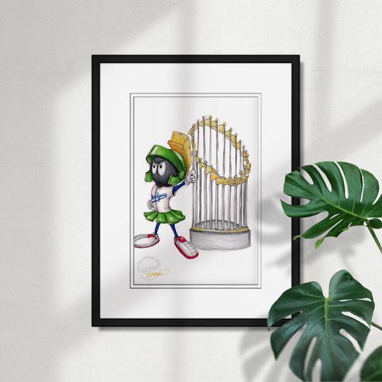Discover Marvin the Martian Los Angeles Dodgers 2024 World Series Champion Sketch Print - MLB & Looney Tunes Licensed Limited Edition by S. Pres ton
