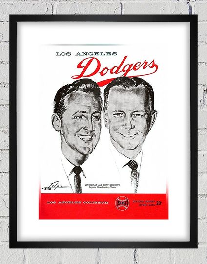 Discover 1960 Vintage Los Angeles Dodgers Program Cover - Vin Scully and Jerry Doggett - Digital Reproduction