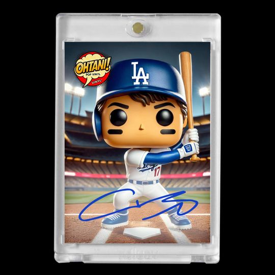 Discover Shohei Ohtani 2025 #17 Los Angeles Dodgers Facsimile Autograph Custom Funko Pop Vinyl Cartoon Style Art Card!