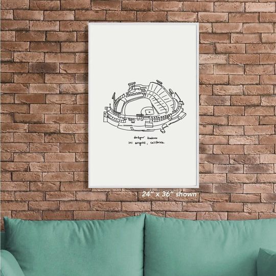 Discover Dodger Stadium drawing Los Angeles Dodgers, LA football fan painting sketch print poster, Dodger fan gift for dad boyfriend, LA Dodger art