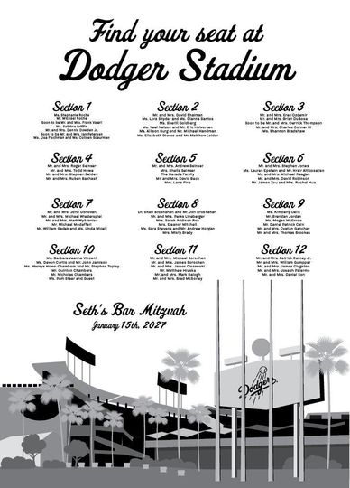 Dodger Stadium Seating Chart: Wedding, Bar Mitzvah (Customized Printable File)