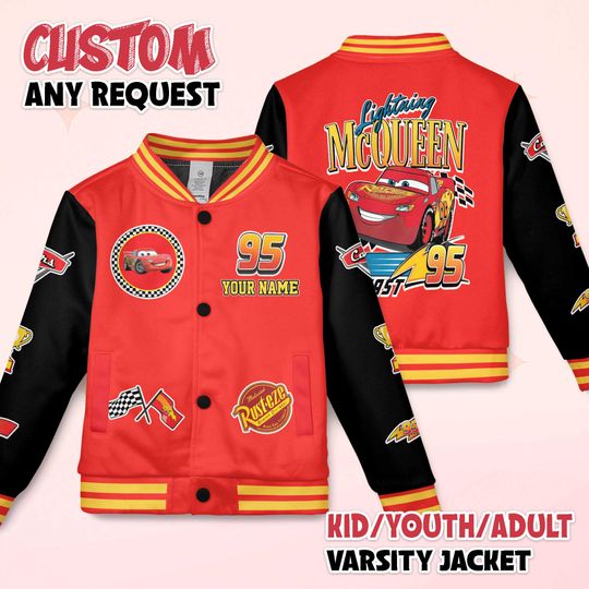 Discover Custom Lightning McQueen Varsity Jacket, Personalized Disney Cars Baseball Jacket, Lightning McQueen Kids Youth Adult Varsity Jacket