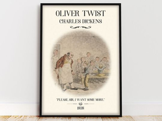 Discover Oliver Twist Book Poster, Dickens Book Quote Wall Art, Light Academia Book Cover Print, Classic Literature Reading Nook, Book Lover Gift