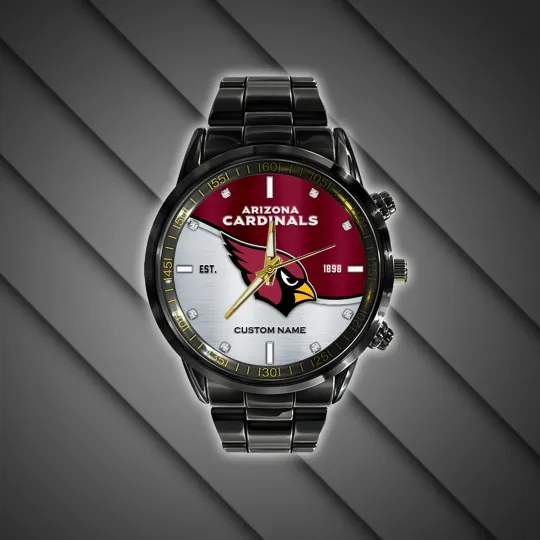 Discover Arizonas Team Cardinals Bi Color Football Black Stainless Steel Watch