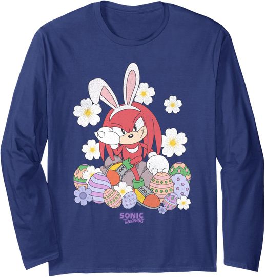 Sonic The Hedgehog Easter Knuckels Floral Retro Chest Logo Long Sleeve T-Shirt