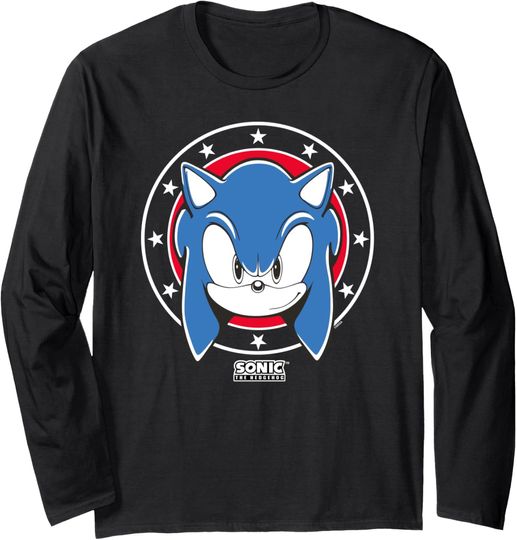 Sonic The Hedgehog Sonic Iconic Big Head Big Chest Portrait Long Sleeve T-Shirt