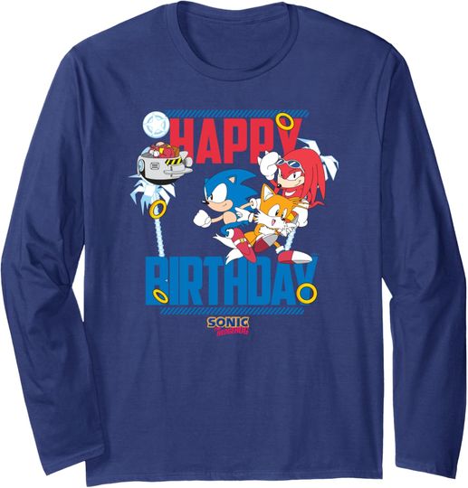 Discover Sonic The Hedgehog Happy Birthday Best Team Group Shot Logo Long Sleeve T-Shirt