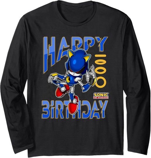 Discover Sonic The Hedgehog Happy Birthday Metal Grid Chest Poster Long Sleeve T-Shirt